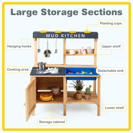 Outdoor Mud Kids Kitchen Playset Wooden Pretend Play Toy with Kitchenware