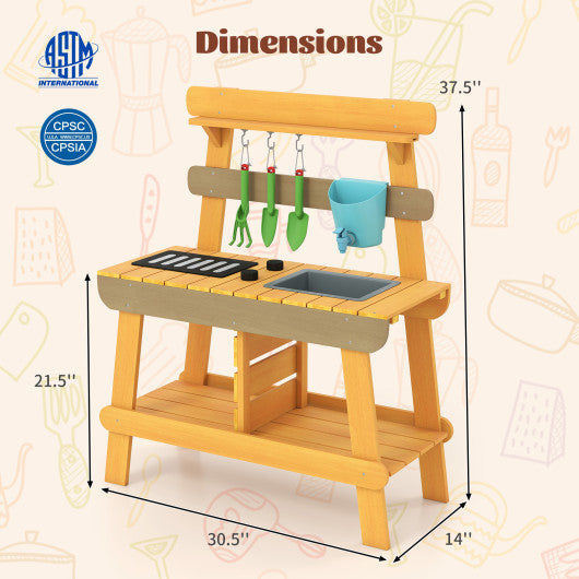 Outdoor Mud Kitchen for Kids Wooden Play Kitchen Toy for Boys Girls Aged 3-8-Yellow