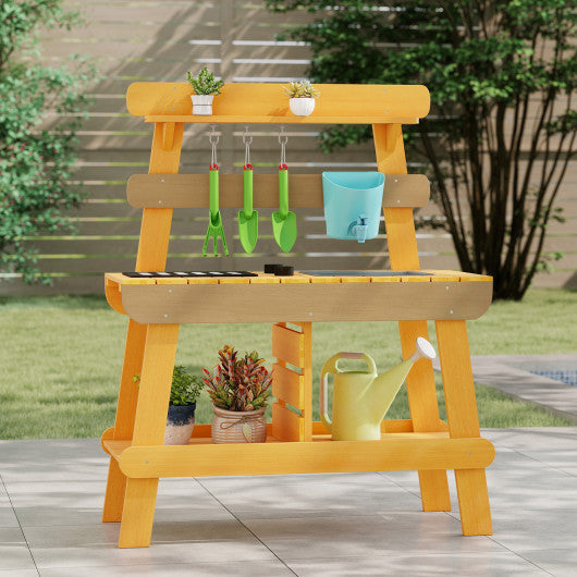 Outdoor Mud Kitchen for Kids Wooden Play Kitchen Toy for Boys Girls Aged 3-8-Yellow