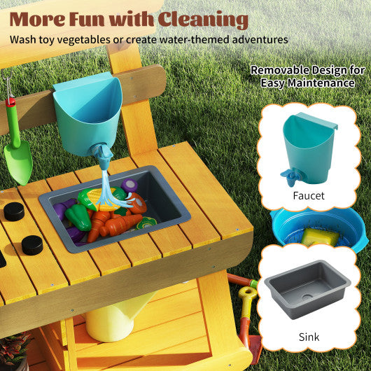 Outdoor Mud Kitchen for Kids Wooden Play Kitchen Toy for Boys Girls Aged 3-8-Yellow