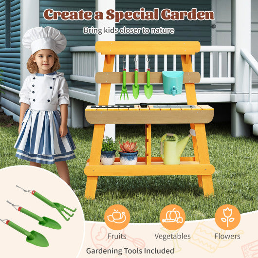 Outdoor Mud Kitchen for Kids Wooden Play Kitchen Toy for Boys Girls Aged 3-8-Yellow