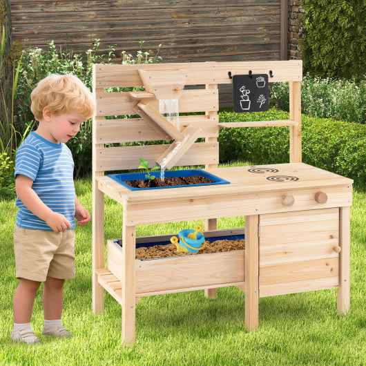 Outdoor Play Pretend Kitchen with Detachable Sandbox and Removable Sink-Natural