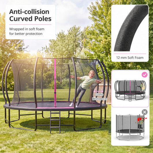 Outdoor Recreational Trampoline Giant Round Rebounder with Enclosure Net-Pink