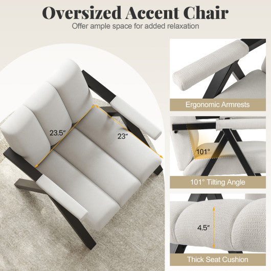 Oversized Accent Chair with Metal Frame and Armrests-Beige