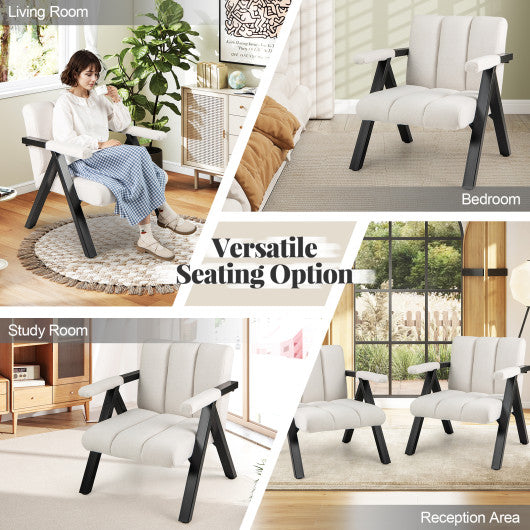 Oversized Accent Chair with Metal Frame and Armrests-Beige
