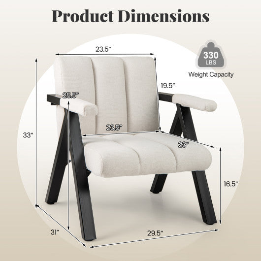 Oversized Accent Chair with Metal Frame and Armrests-Beige