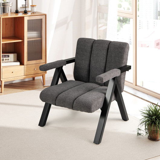 Oversized Accent Chair with Metal Frame and Armrests-Gray