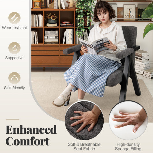 Oversized Accent Chair with Metal Frame and Armrests-Gray