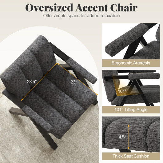Oversized Accent Chair with Metal Frame and Armrests-Gray