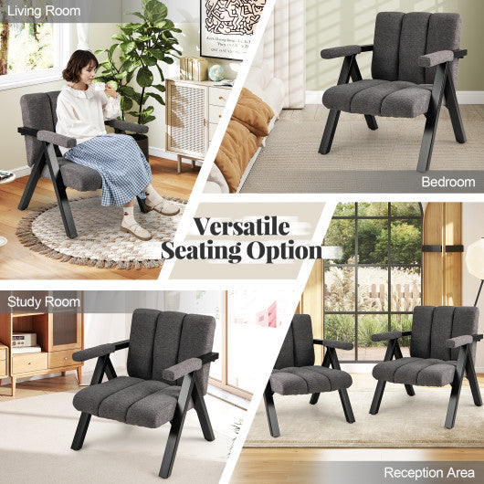 Oversized Accent Chair with Metal Frame and Armrests-Gray