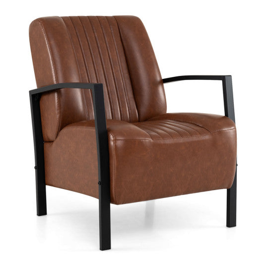 PU Leather Upholstered Armchair with Padded Seat and Back Comfy Lounge Reading Chair-Brown