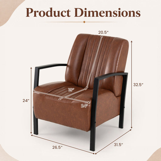 PU Leather Upholstered Armchair with Padded Seat and Back Comfy Lounge Reading Chair-Brown
