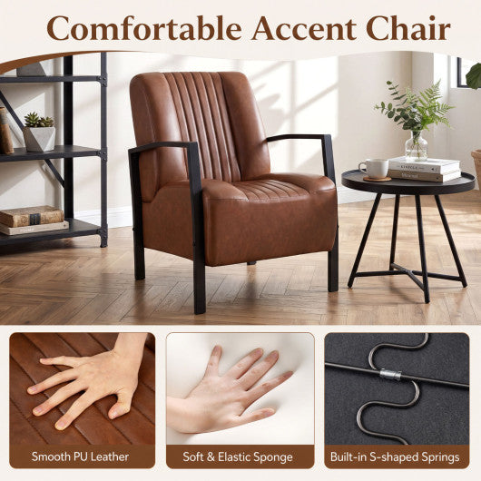 PU Leather Upholstered Armchair with Padded Seat and Back Comfy Lounge Reading Chair-Brown