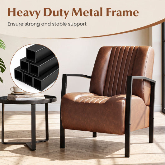 PU Leather Upholstered Armchair with Padded Seat and Back Comfy Lounge Reading Chair-Brown