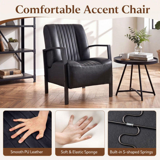PU Leather Upholstered Armchair with Padded Seat and Back Comfy Lounge Reading Chair-Black