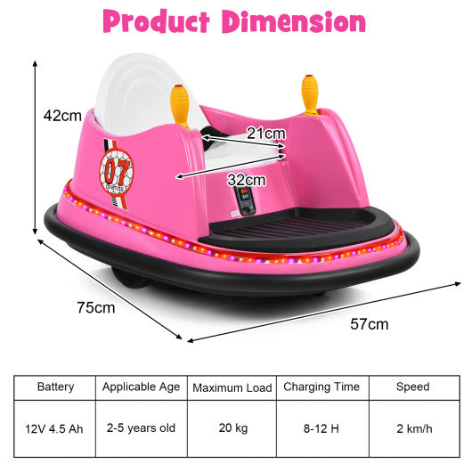 12V Electric Kids Ride On Bumper Car with Flashing Lights for Toddlers-Pink