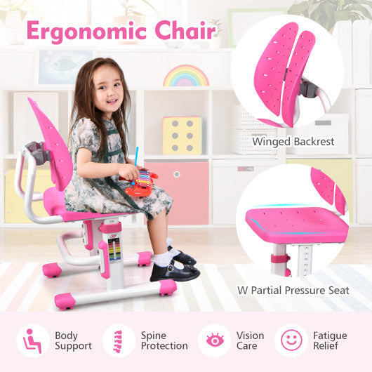Height Adjustable Kids Study Desk and Chair Set-Pink
