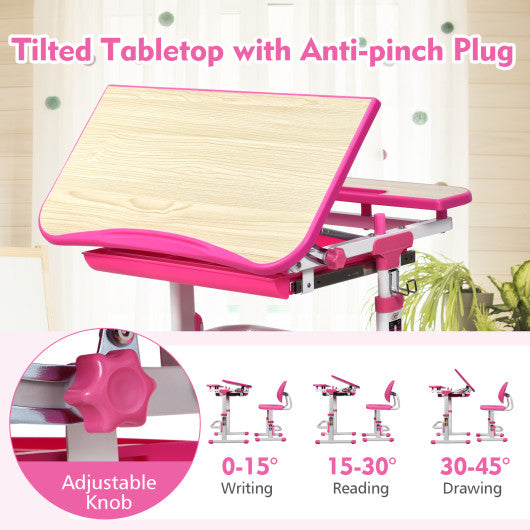 Height Adjustable Kids Study Desk and Chair Set-Pink