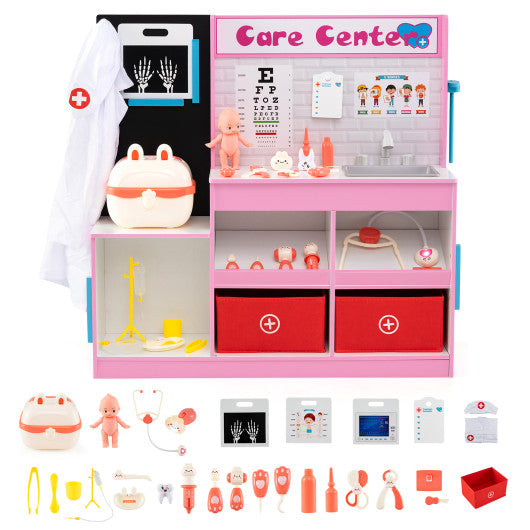 Play Doctor's Office Wood Medical Center Toy Set with Examine Region-Pink