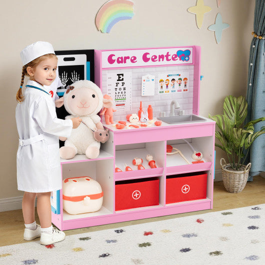 Play Doctor's Office Wood Medical Center Toy Set with Examine Region-Pink
