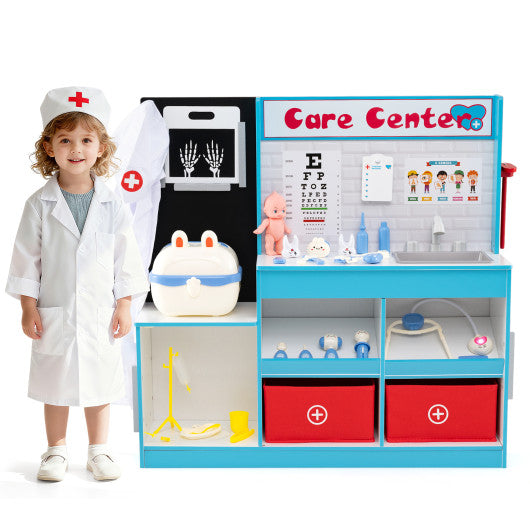 Play Doctor's Office Wood Medical Center Toy Set with Examine Region-Blue