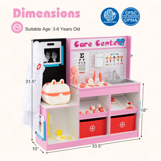 Play Doctor's Office Wood Medical Center Toy Set with Examine Region-Pink