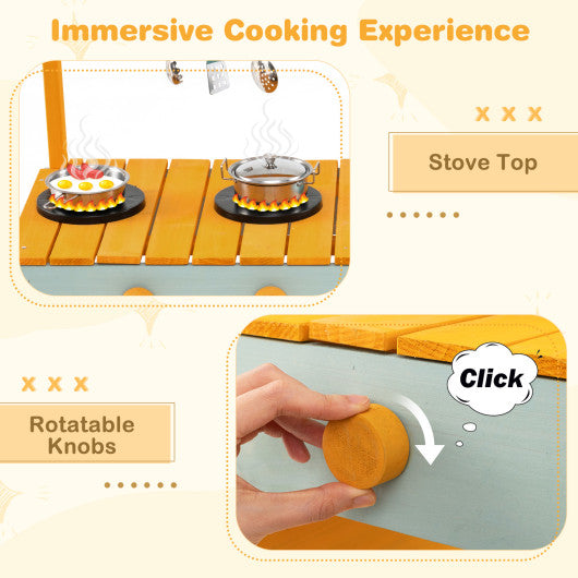 Play Kitchen for Kids Wooden Toy Kitchen Playset Pretend Mud Kitchen-Yellow