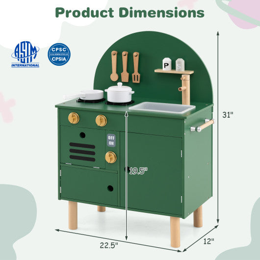 Play Kitchen for Kids Wooden Kitchen Playset with Stoves Faucet Sink Microwave and Oven-Green
