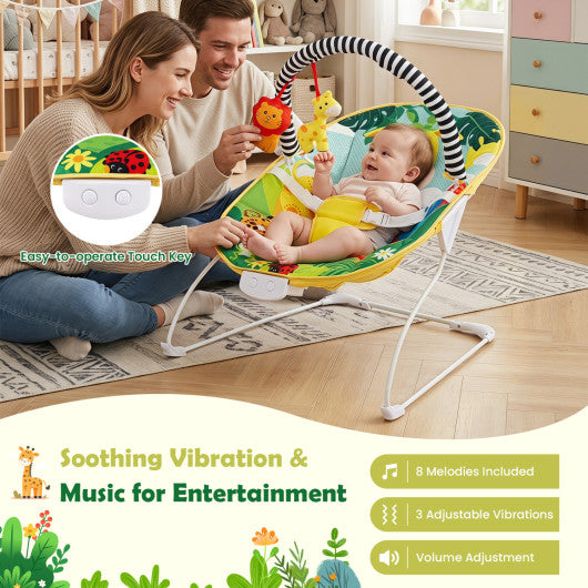 Portable Baby Bouncer Infant Rocker Seat with Detachable Toy Bar-Green