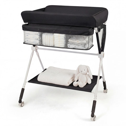 Portable Baby Changing Table with 3-Level Adjustable Height-Black