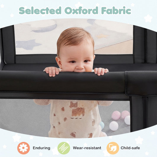 Portable Baby Playpen with 50 Ocean Balls Breathable Mesh and Safe Zippered Doors-Black