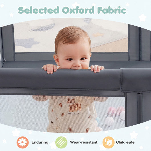 Portable Baby Playpen with 50 Ocean Balls Breathable Mesh and Safe Zippered Doors-Gray