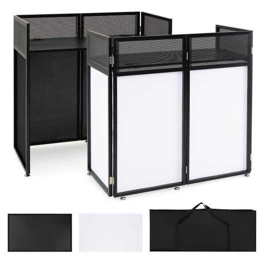 Portable DJ Booth with Adjustable Feet and Detachable Tabletop-Black