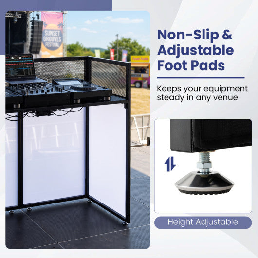 Portable DJ Booth with Adjustable Feet and Detachable Tabletop-Black