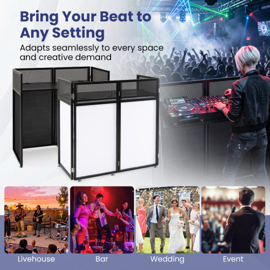 Portable DJ Booth with Adjustable Feet and Detachable Tabletop-Black