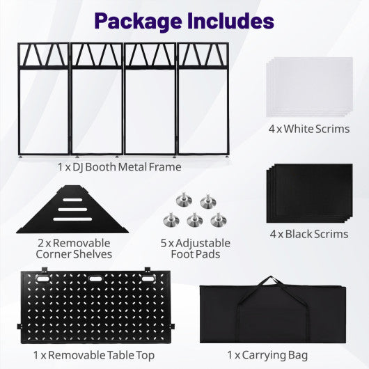 Portable DJ Booth with Black Scrims and Carrying Bag-Black