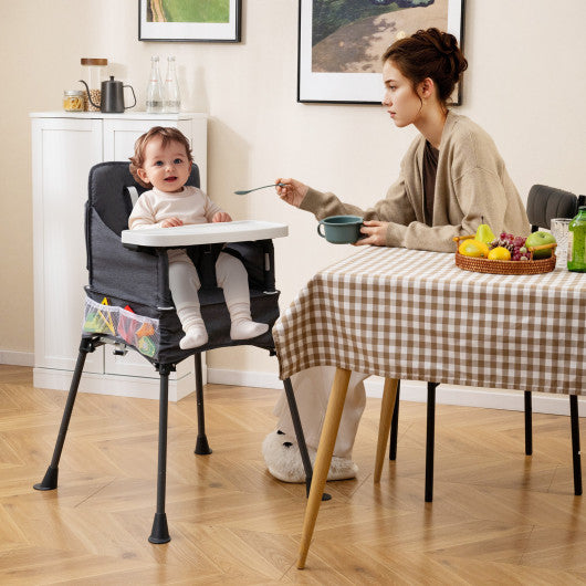 Portable High Chair for Travel Foldable with Adjustable Tray and Mesh Pockets-Gray