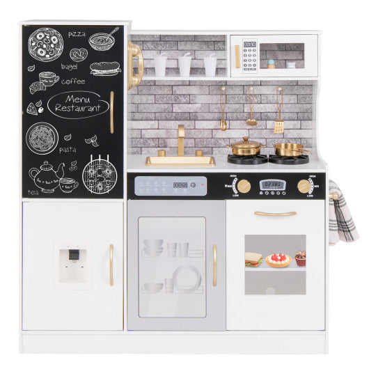 Pretend Play Kitchen with Utensils for Kids Aged 3+-White