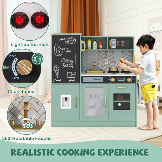 Pretend Play Kitchen with Utensils for Kids Aged 3+-Green