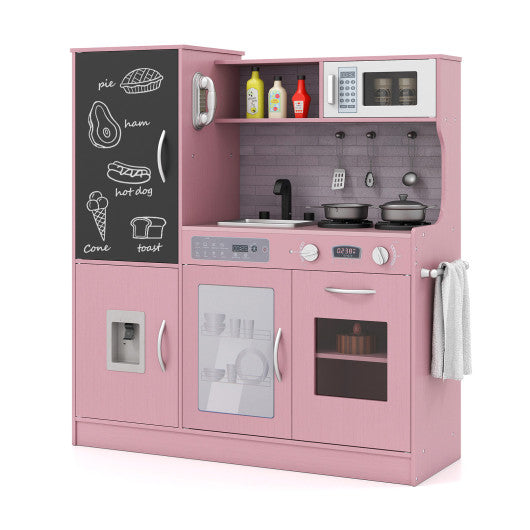 Pretend Play Kitchen with Utensils for Kids Aged 3+-Pink