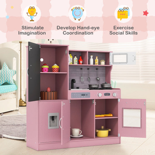 Pretend Play Kitchen with Utensils for Kids Aged 3+-Pink