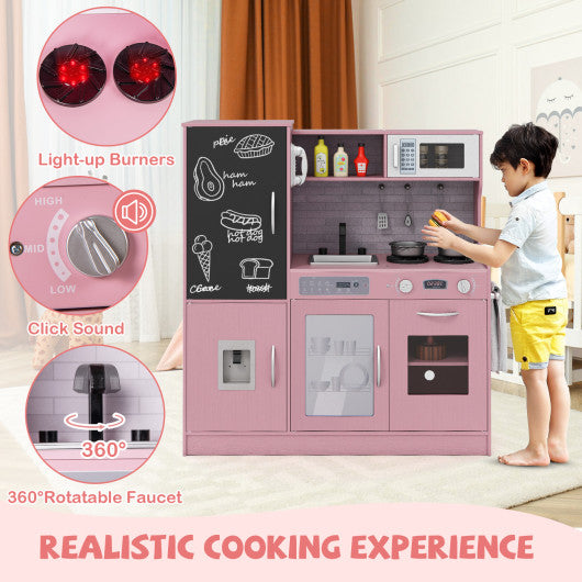 Pretend Play Kitchen with Utensils for Kids Aged 3+-Pink