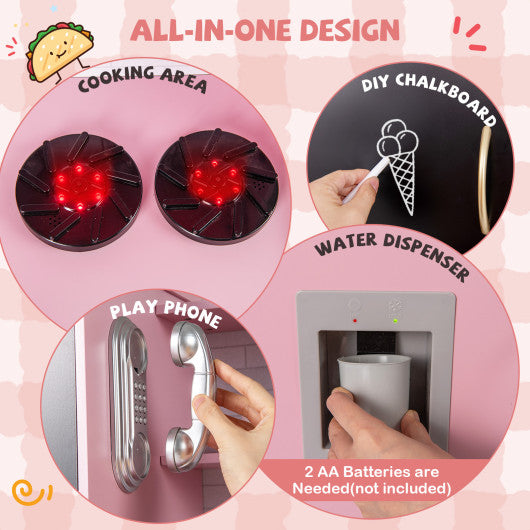 Pretend Play Kitchen with Utensils for Kids Aged 3+-Pink