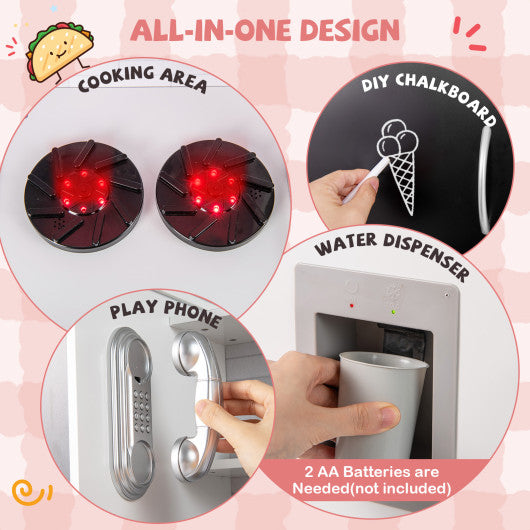 Pretend Play Kitchen with Utensils for Kids Aged 3+-Silver