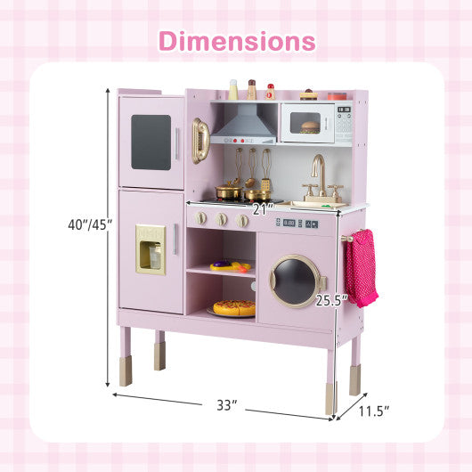 Pretend Play Kitchen Toy Kitchen Playset with Range Hood Ice Maker and Telephone-Light Pink