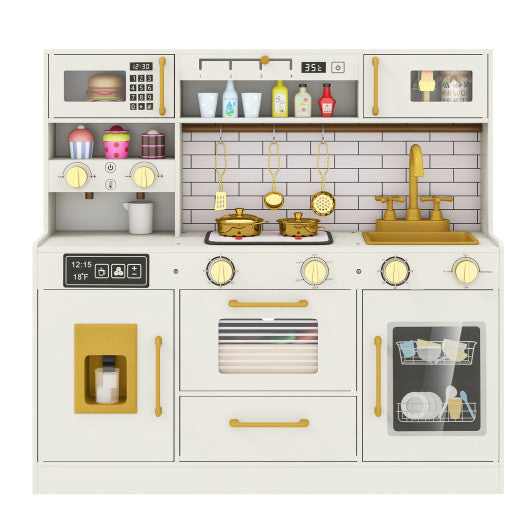 Pretend Toy Kitchen Set with Stoves and Water Dispenser-Beige