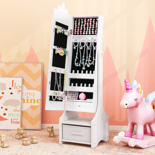 Kids Princess Vanity Table and Stool Set with Jewelry Cabinet and Mirror Drawer-Pink