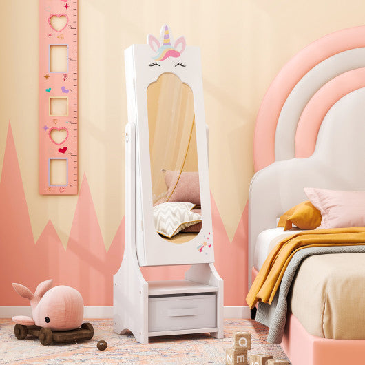 Kids Princess Vanity Table and Stool Set with Jewelry Cabinet and Mirror Drawer-White