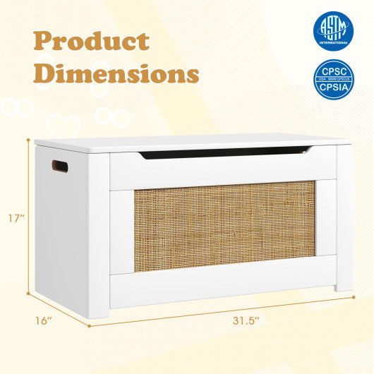 Kids Rattan Toy Storage Box with Flip Top Lid and Safety Hinge Handles-White