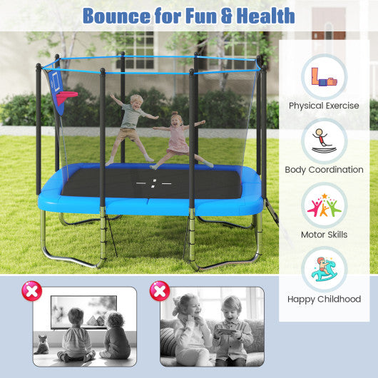 Rectangle Outdoor Trampoline 10 x 8 FT Heavy-Duty Trampoline with Basketball Hoop-Blue